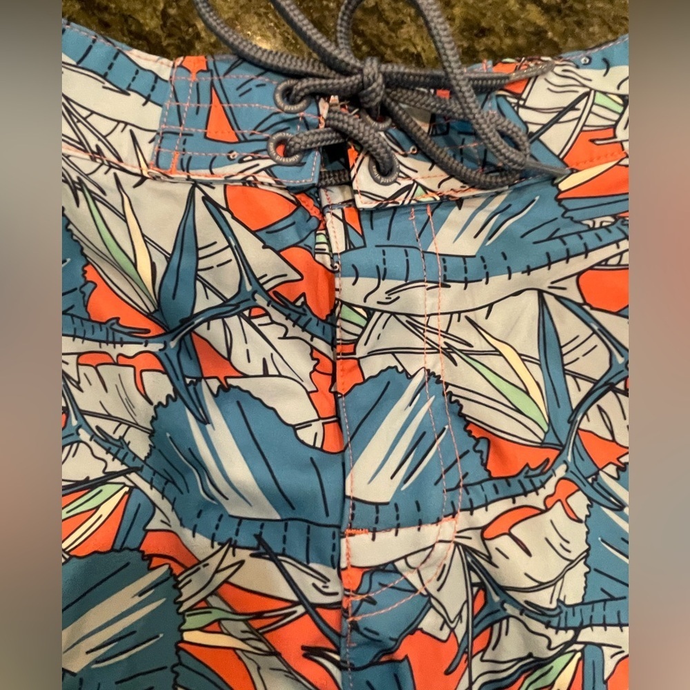 🩵🧡Vineyard Vines Blue and Orange Leaf Print Swim Board Shorts. Size 32. Like new - Picture 6 of 8